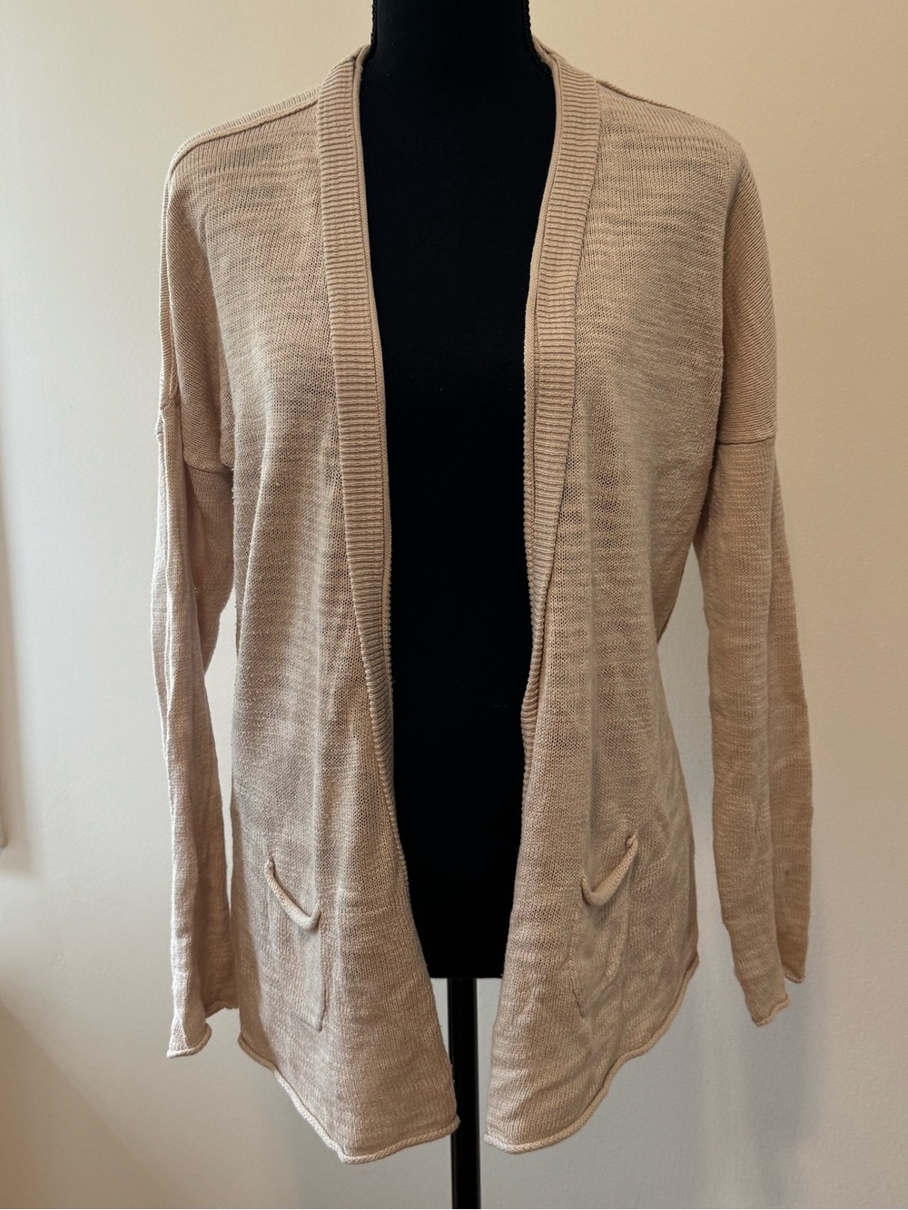 Tommy Hilfiger Beige Open-Front Knit Cardigan